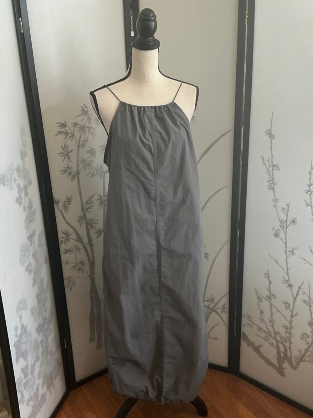 Zara Gray Maxi Dress with Spaghetti Straps